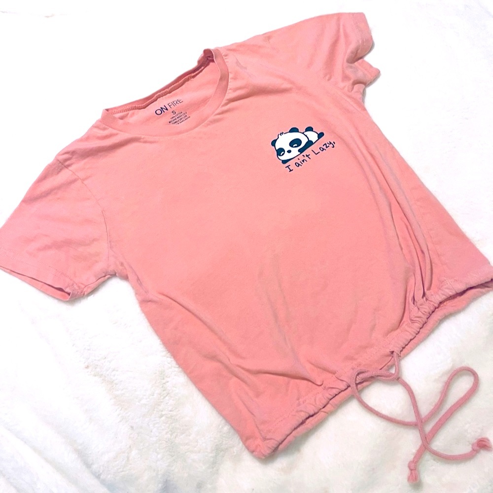 Fire Up I Ain’t Lazy Panda Drawstring Crop Top An… - image 2